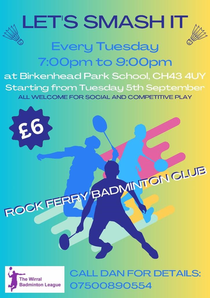 rock ferry badminton club. Wirral badminton league